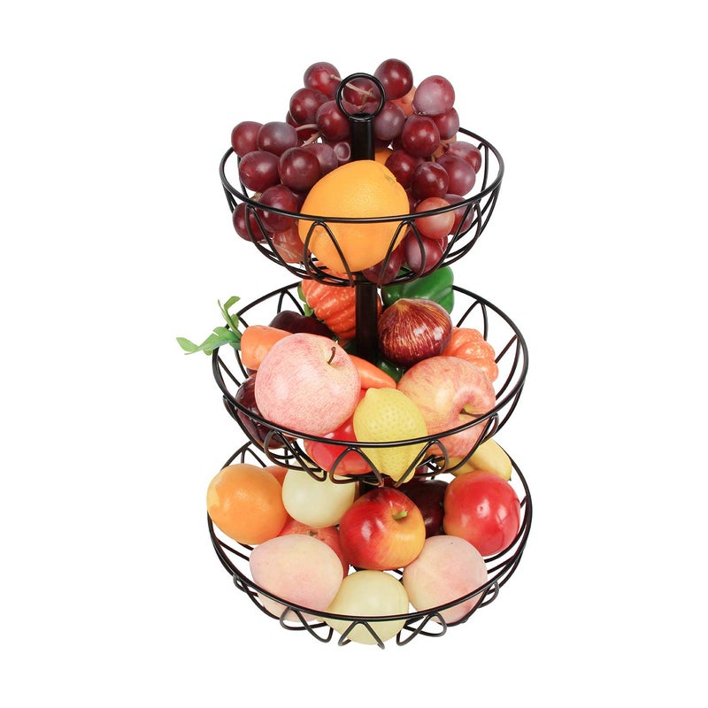 Rice rat 3-Tier Fruit Bowl Metal Wire Fruit Basket Bread Vegetable Organizer Storage Organizer Black Cast Iron - Image 4